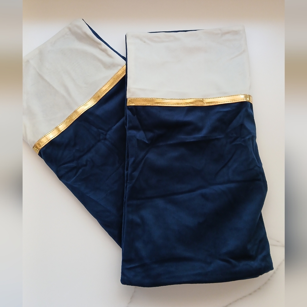 Pair of Accent Pillow Covers – Navy, White & Gold – Approx. 17"x18" – Velveteen